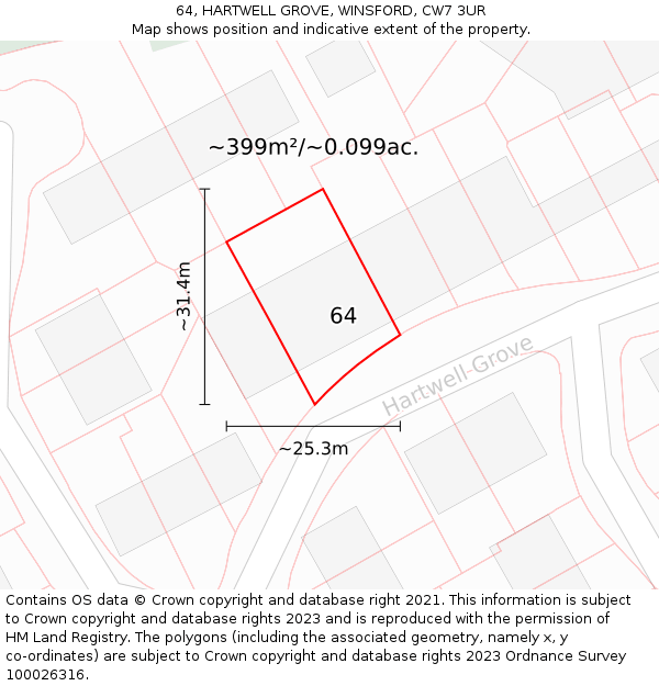 64, HARTWELL GROVE, WINSFORD, CW7 3UR: Plot and title map