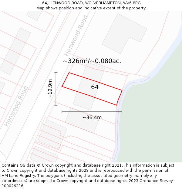 64, HENWOOD ROAD, WOLVERHAMPTON, WV6 8PG: Plot and title map