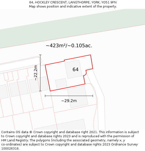 64, HOCKLEY CRESCENT, LANGTHORPE, YORK, YO51 9FN: Plot and title map