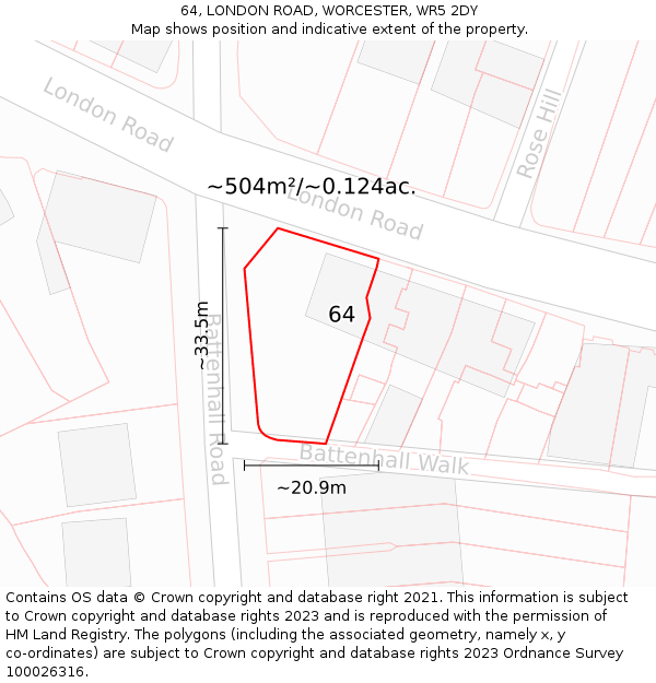 64, LONDON ROAD, WORCESTER, WR5 2DY: Plot and title map