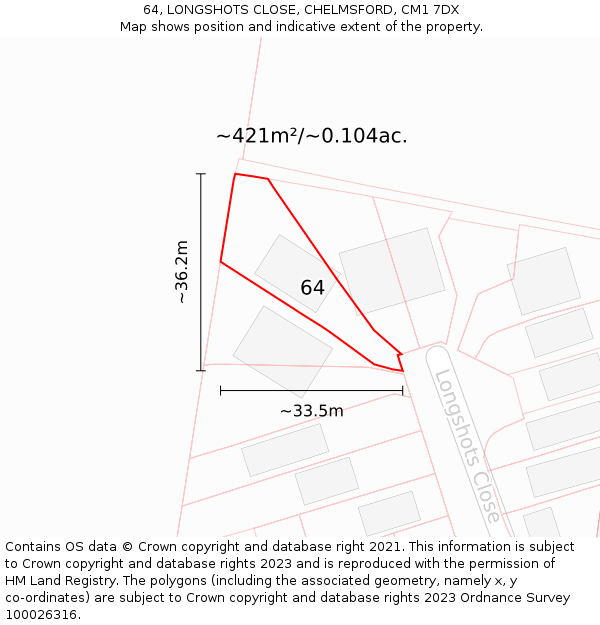 64, LONGSHOTS CLOSE, CHELMSFORD, CM1 7DX: Plot and title map