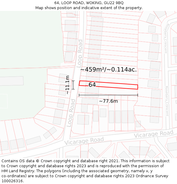 64, LOOP ROAD, WOKING, GU22 9BQ: Plot and title map