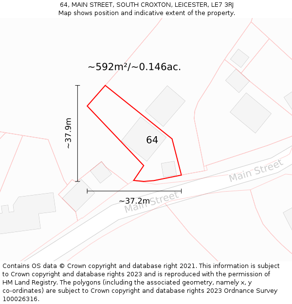 64, MAIN STREET, SOUTH CROXTON, LEICESTER, LE7 3RJ: Plot and title map
