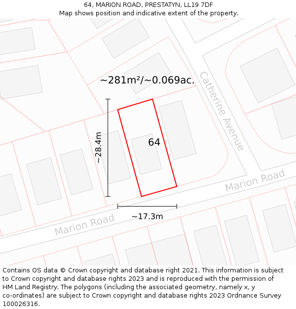 64, MARION ROAD, PRESTATYN, LL19 7DF: Plot and title map