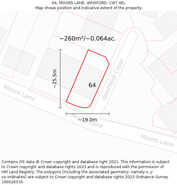 64, MOORS LANE, WINSFORD, CW7 4EL: Plot and title map