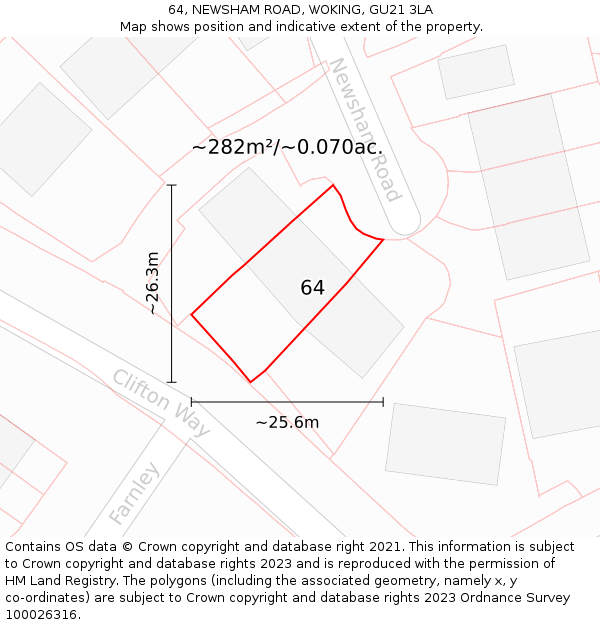 64, NEWSHAM ROAD, WOKING, GU21 3LA: Plot and title map