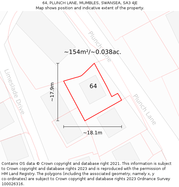 64, PLUNCH LANE, MUMBLES, SWANSEA, SA3 4JE: Plot and title map