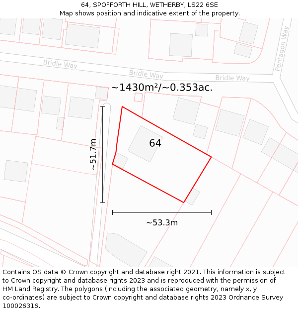 64, SPOFFORTH HILL, WETHERBY, LS22 6SE: Plot and title map