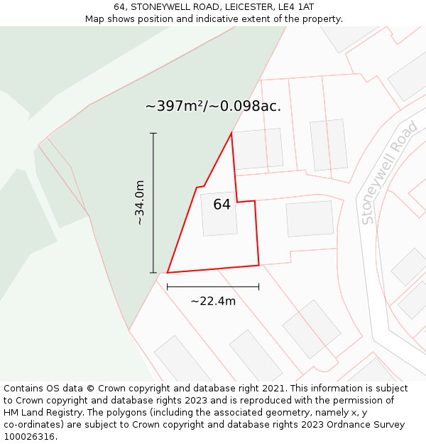 64, STONEYWELL ROAD, LEICESTER, LE4 1AT: Plot and title map