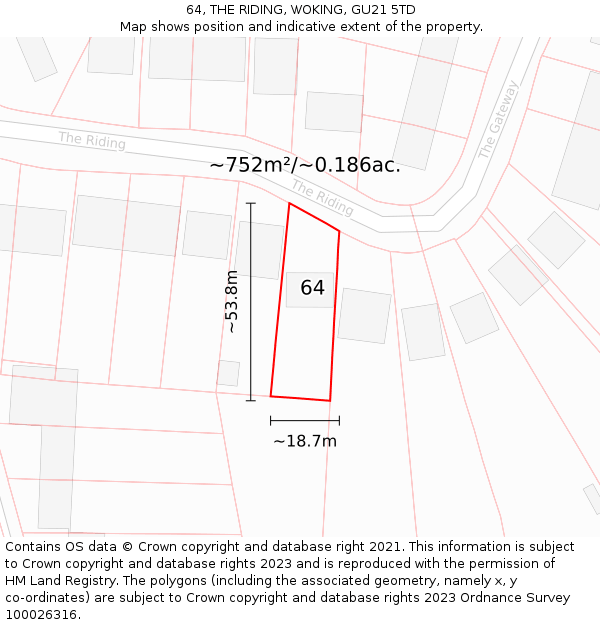 64, THE RIDING, WOKING, GU21 5TD: Plot and title map