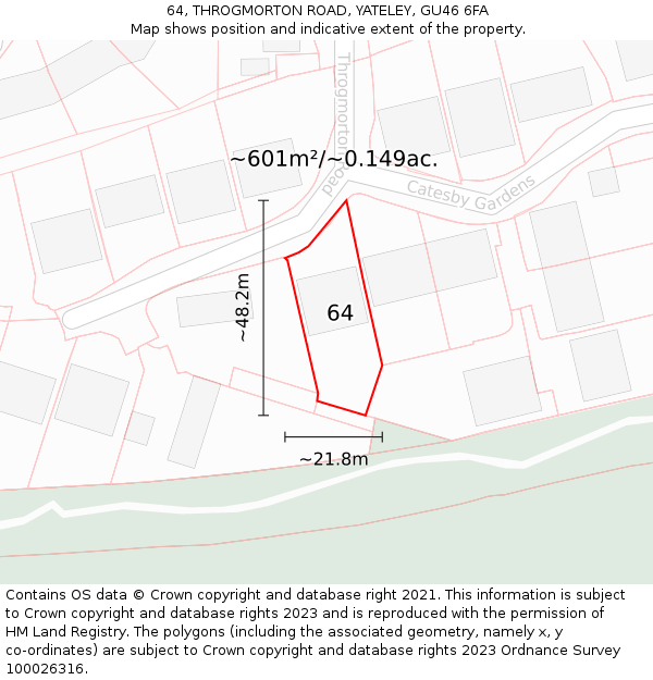 64, THROGMORTON ROAD, YATELEY, GU46 6FA: Plot and title map