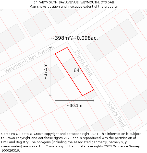 64, WEYMOUTH BAY AVENUE, WEYMOUTH, DT3 5AB: Plot and title map
