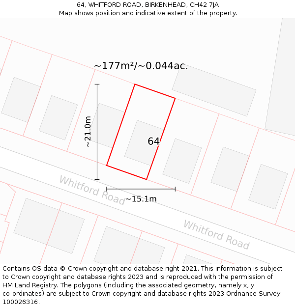 64, WHITFORD ROAD, BIRKENHEAD, CH42 7JA: Plot and title map