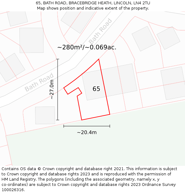 65, BATH ROAD, BRACEBRIDGE HEATH, LINCOLN, LN4 2TU: Plot and title map