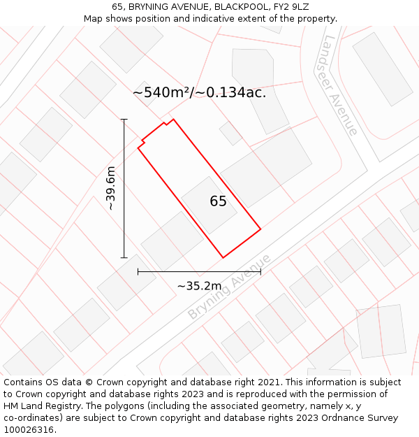 65, BRYNING AVENUE, BLACKPOOL, FY2 9LZ: Plot and title map