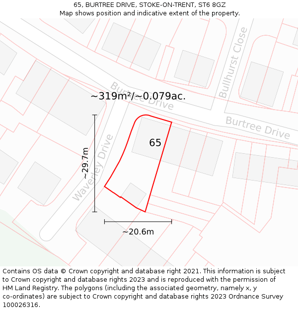 65, BURTREE DRIVE, STOKE-ON-TRENT, ST6 8GZ: Plot and title map