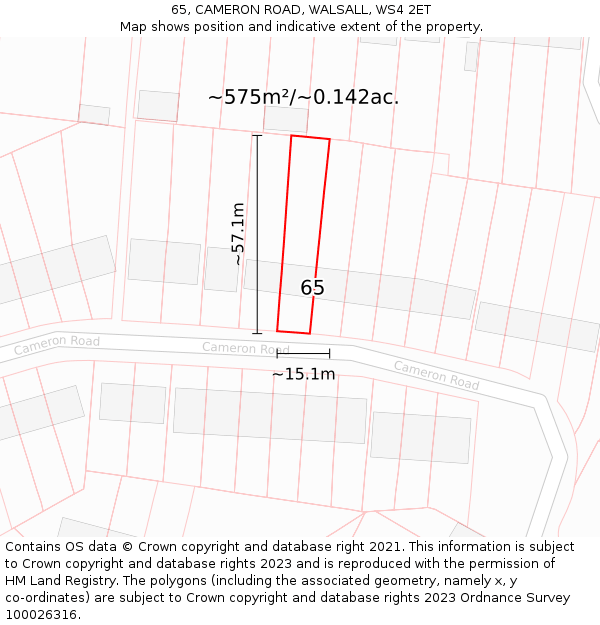 65, CAMERON ROAD, WALSALL, WS4 2ET: Plot and title map