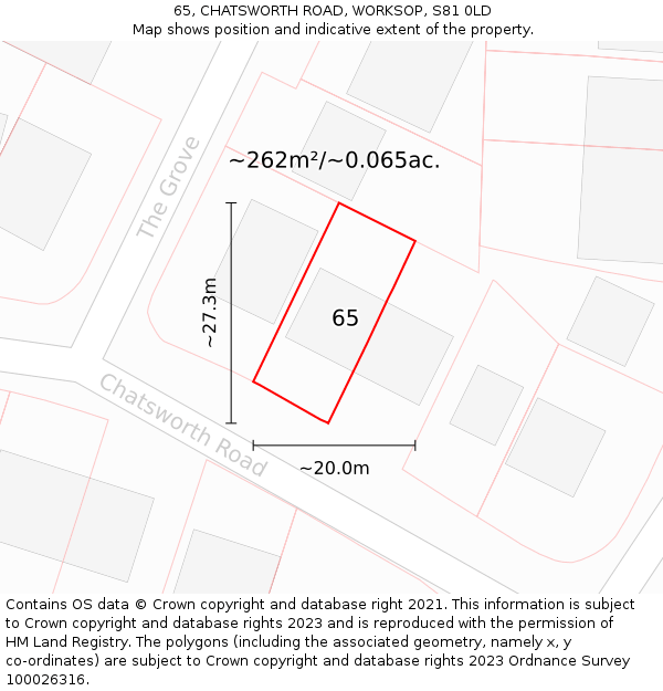 65, CHATSWORTH ROAD, WORKSOP, S81 0LD: Plot and title map