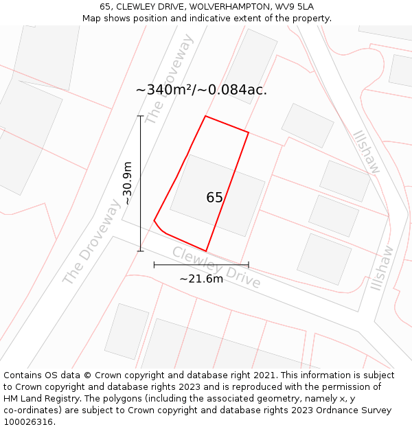 65, CLEWLEY DRIVE, WOLVERHAMPTON, WV9 5LA: Plot and title map