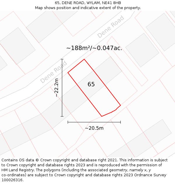 65, DENE ROAD, WYLAM, NE41 8HB: Plot and title map