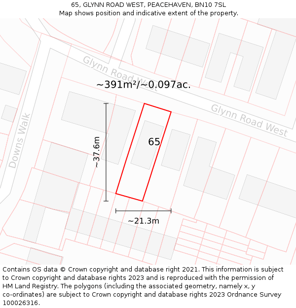 65, GLYNN ROAD WEST, PEACEHAVEN, BN10 7SL: Plot and title map
