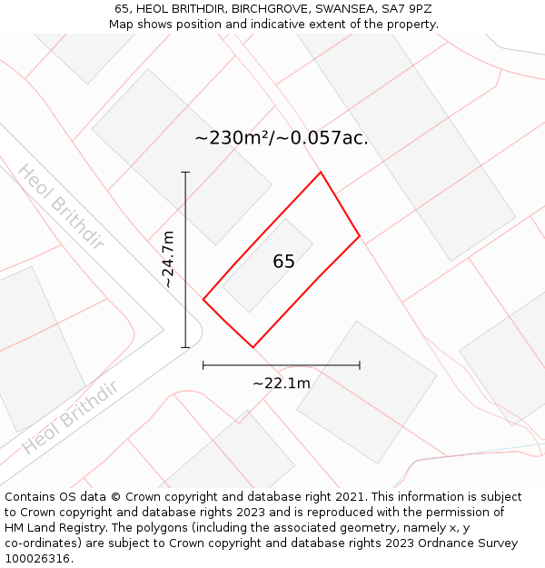 65, HEOL BRITHDIR, BIRCHGROVE, SWANSEA, SA7 9PZ: Plot and title map