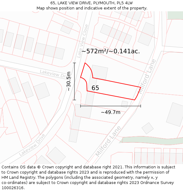 65, LAKE VIEW DRIVE, PLYMOUTH, PL5 4LW: Plot and title map