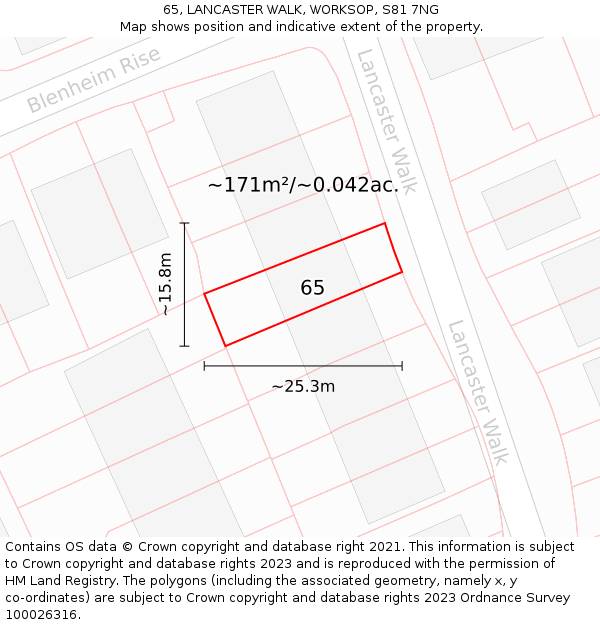 65, LANCASTER WALK, WORKSOP, S81 7NG: Plot and title map