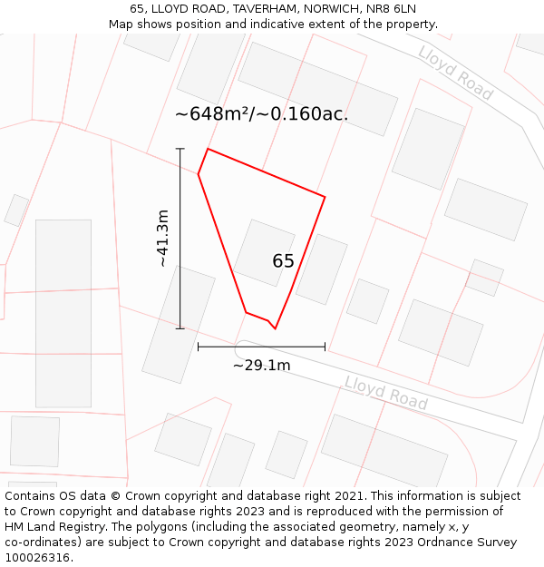 65, LLOYD ROAD, TAVERHAM, NORWICH, NR8 6LN: Plot and title map