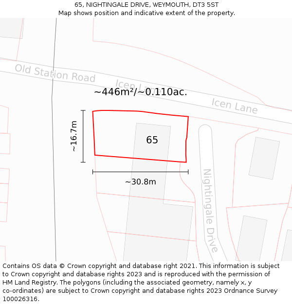 65, NIGHTINGALE DRIVE, WEYMOUTH, DT3 5ST: Plot and title map