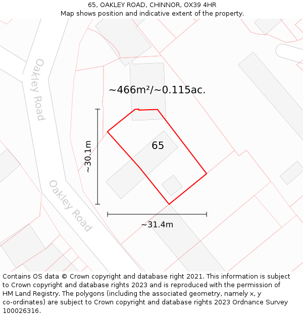 65, OAKLEY ROAD, CHINNOR, OX39 4HR: Plot and title map