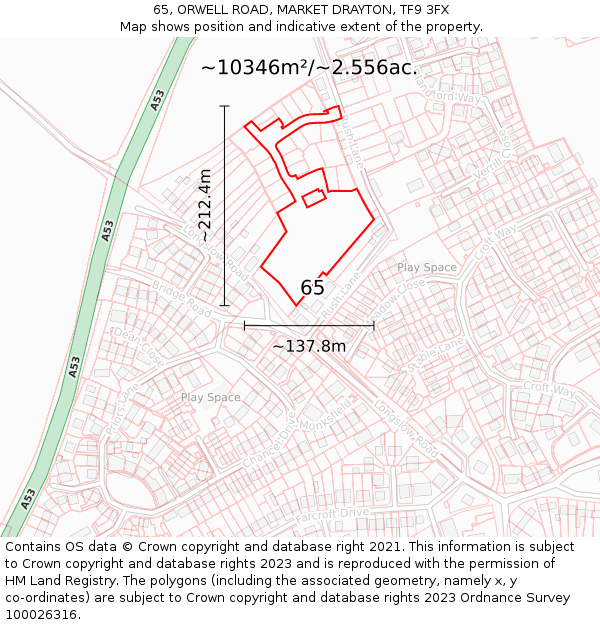 65, ORWELL ROAD, MARKET DRAYTON, TF9 3FX: Plot and title map