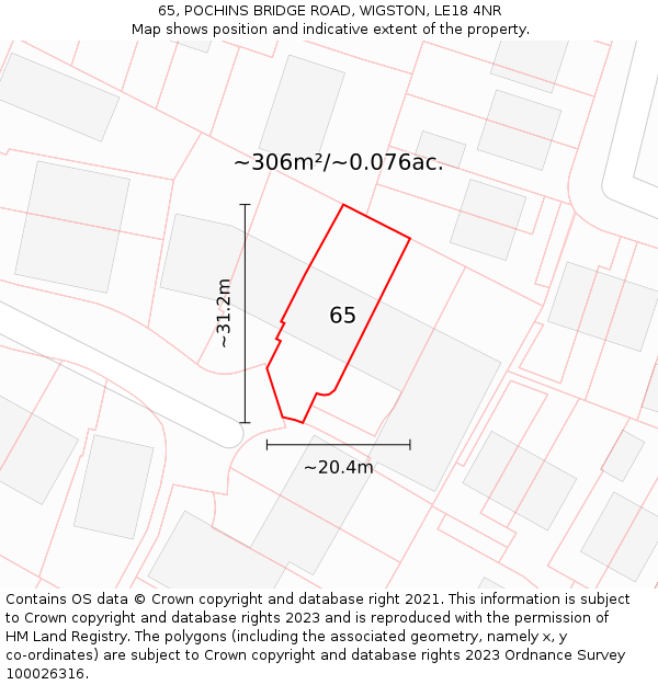 65, POCHINS BRIDGE ROAD, WIGSTON, LE18 4NR: Plot and title map