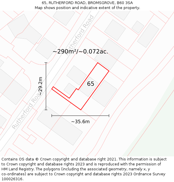 65, RUTHERFORD ROAD, BROMSGROVE, B60 3SA: Plot and title map