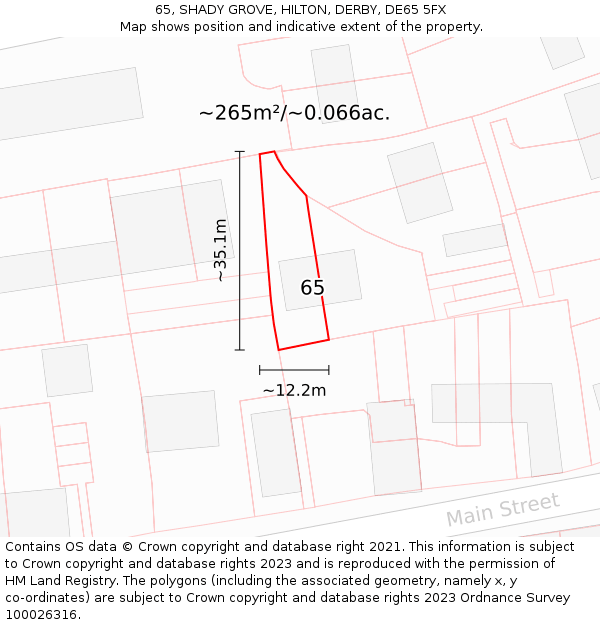 65, SHADY GROVE, HILTON, DERBY, DE65 5FX: Plot and title map