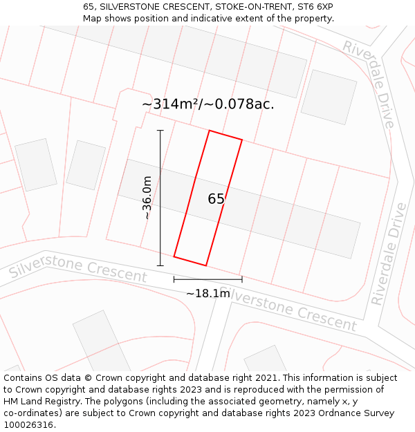 65, SILVERSTONE CRESCENT, STOKE-ON-TRENT, ST6 6XP: Plot and title map