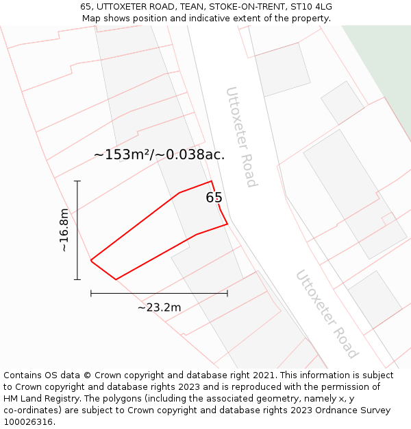 65, UTTOXETER ROAD, TEAN, STOKE-ON-TRENT, ST10 4LG: Plot and title map