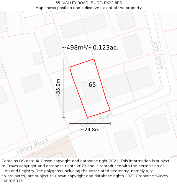 65, VALLEY ROAD, BUDE, EX23 8ES: Plot and title map