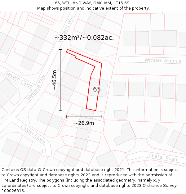 65, WELLAND WAY, OAKHAM, LE15 6SL: Plot and title map