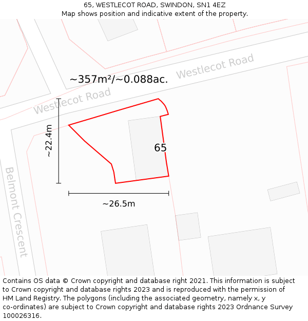 65, WESTLECOT ROAD, SWINDON, SN1 4EZ: Plot and title map