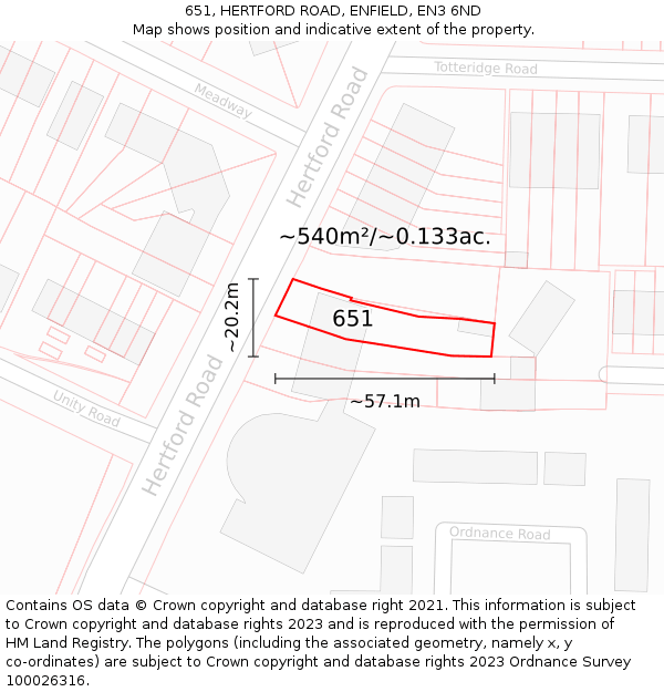 651, HERTFORD ROAD, ENFIELD, EN3 6ND: Plot and title map