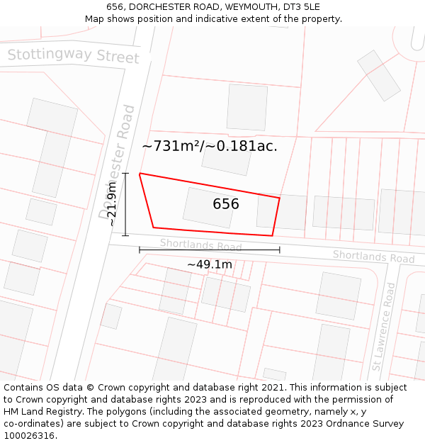 656, DORCHESTER ROAD, WEYMOUTH, DT3 5LE: Plot and title map