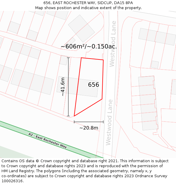 656, EAST ROCHESTER WAY, SIDCUP, DA15 8PA: Plot and title map