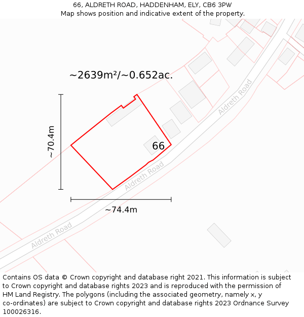 66, ALDRETH ROAD, HADDENHAM, ELY, CB6 3PW: Plot and title map