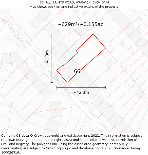 66, ALL SAINTS ROAD, WARWICK, CV34 5NN: Plot and title map