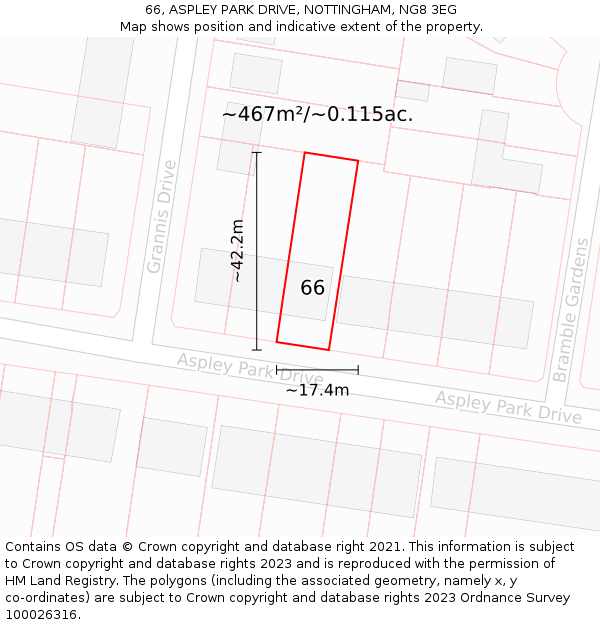 66, ASPLEY PARK DRIVE, NOTTINGHAM, NG8 3EG: Plot and title map