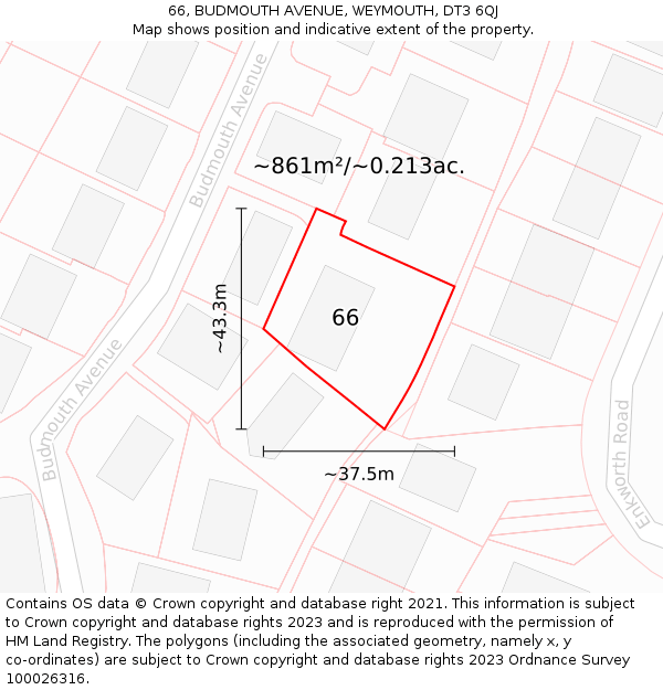 66, BUDMOUTH AVENUE, WEYMOUTH, DT3 6QJ: Plot and title map