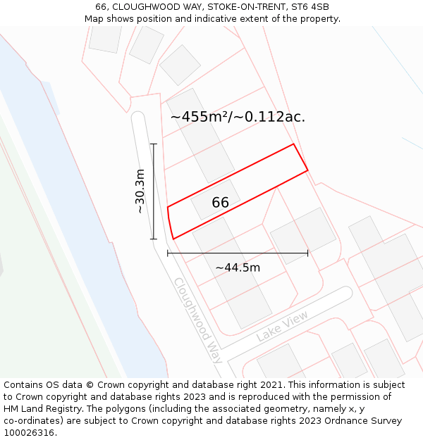 66, CLOUGHWOOD WAY, STOKE-ON-TRENT, ST6 4SB: Plot and title map