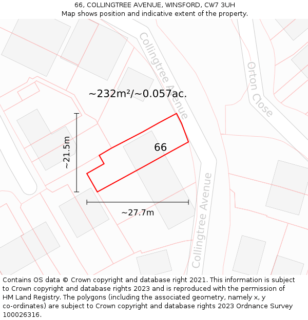 66, COLLINGTREE AVENUE, WINSFORD, CW7 3UH: Plot and title map