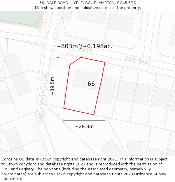 66, DALE ROAD, HYTHE, SOUTHAMPTON, SO45 5DQ: Plot and title map